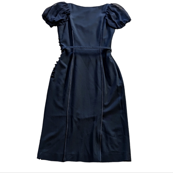 Whistles London Black 40s Style Puffed Sleeve Midi Dress Sweetheart Neckline - Picture 2 of 12